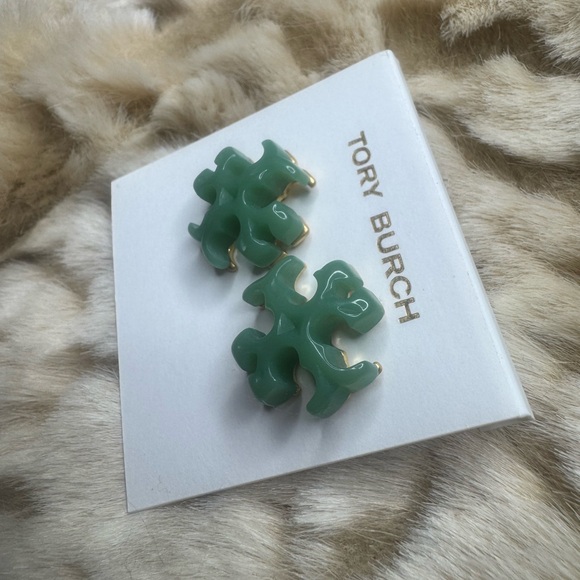 Tory Burch Green Logo Stud Earrings - Picture 5 of 12